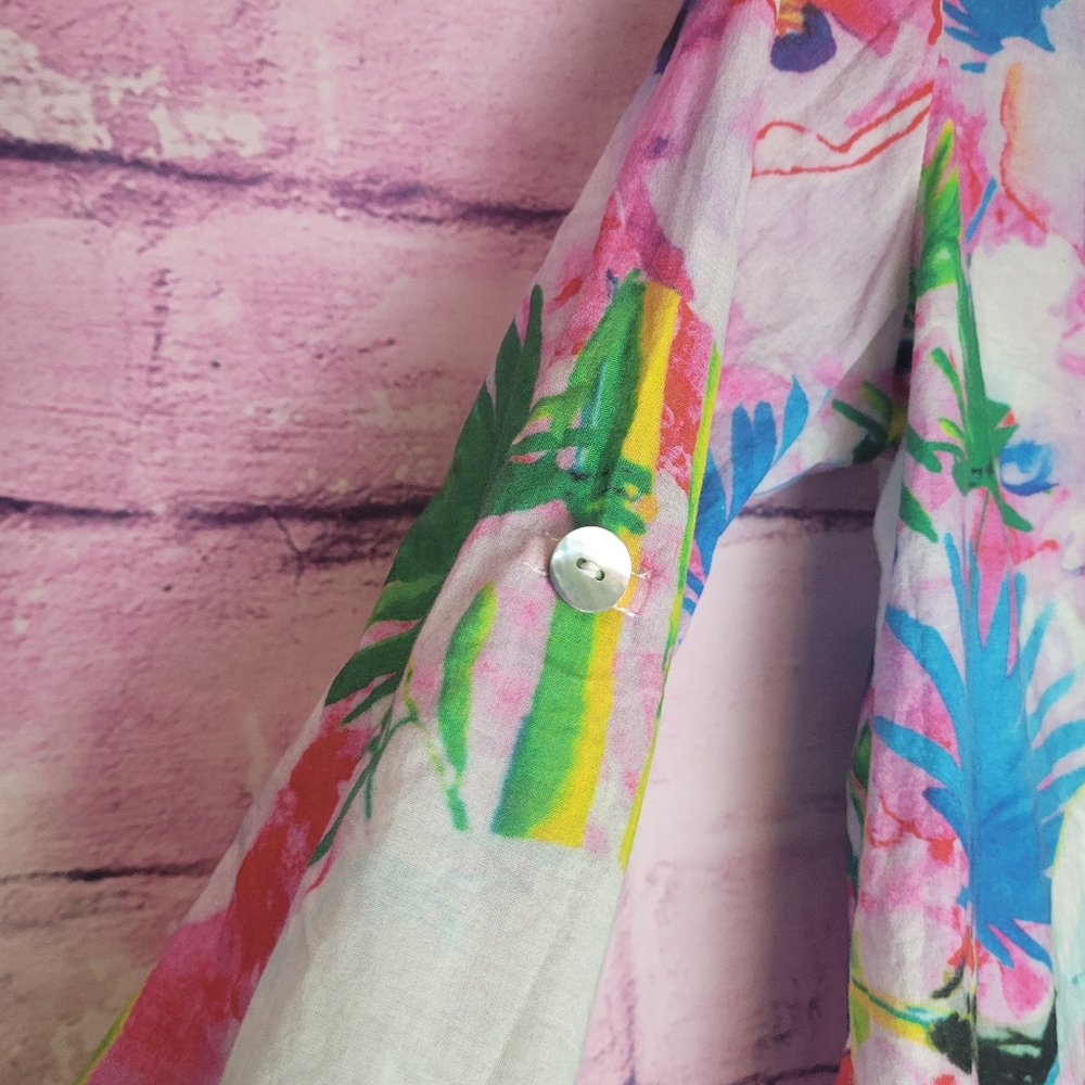 TOOFAN 100% COTTON FLORAL WATERCOLOR PRINT ART TO WEAR BUTTON FRONT BLOUSE SMALL - Picture 6 of 14